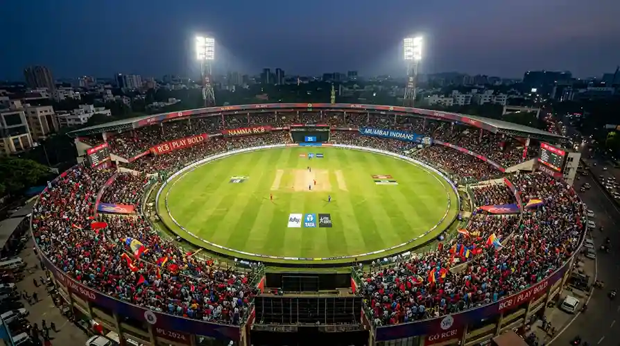 Estadio de cricket en India lleno de espectadores durante un partido de la IPL