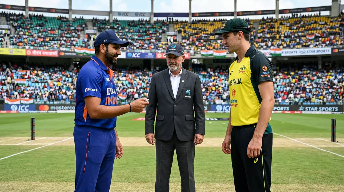 Dos capitanes de cricket durante el sorteo de moneda antes de un partido de la IPL